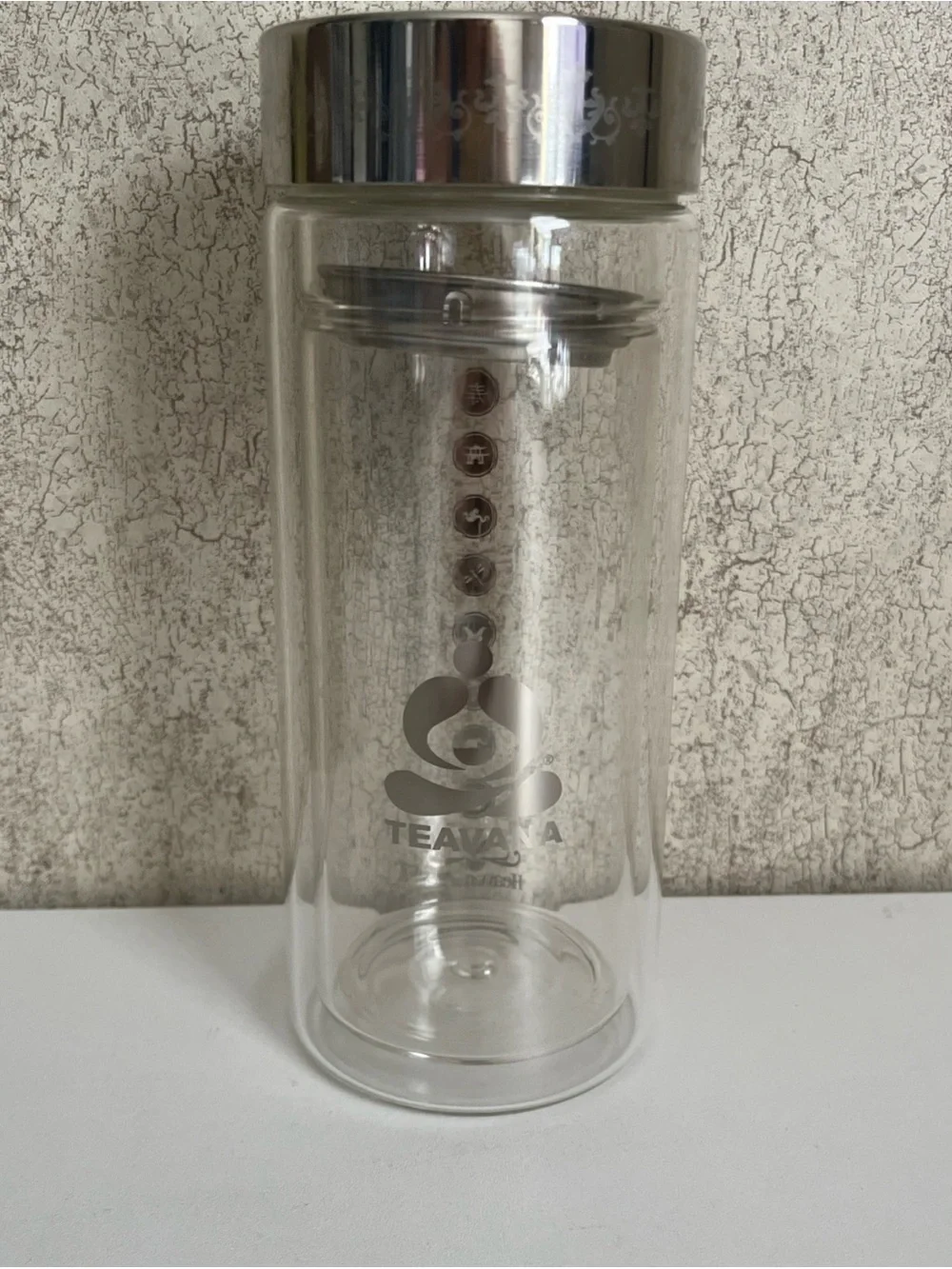 Teavana Tea Rhapsody Double Wall Glass Tumbler 16oz Stainless Steel Strainer Box